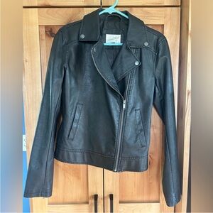 University Thread faux Black Leather Jacket oversized extra small XS